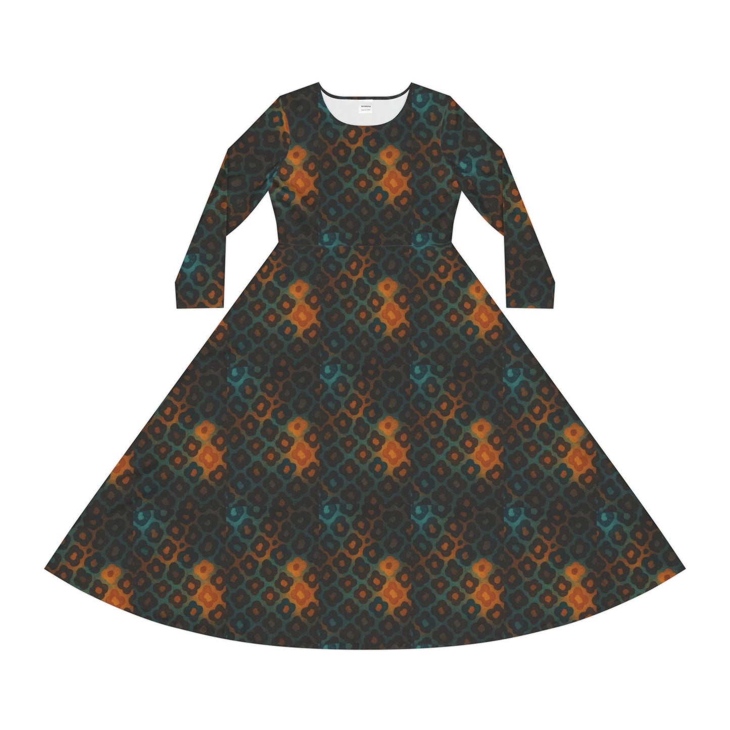 Women's Earth-Toned Diamond Long-Sleeve Dress Perfect for Parties, Festivals, and Dancing, AOP Dress with Unique Print