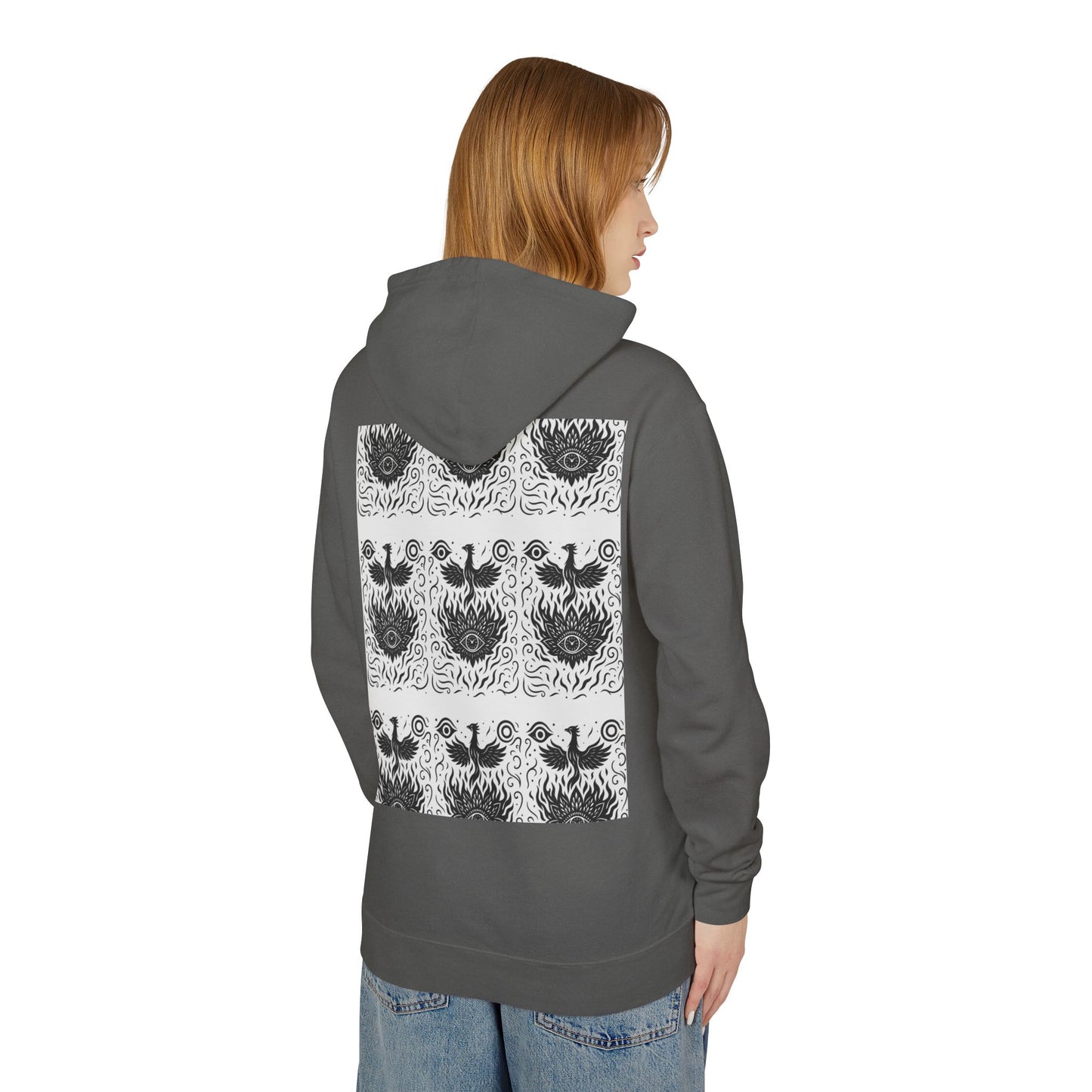 White Hooded Sweatshirt - Rise Collection Phoenix & Lotus Fire Design