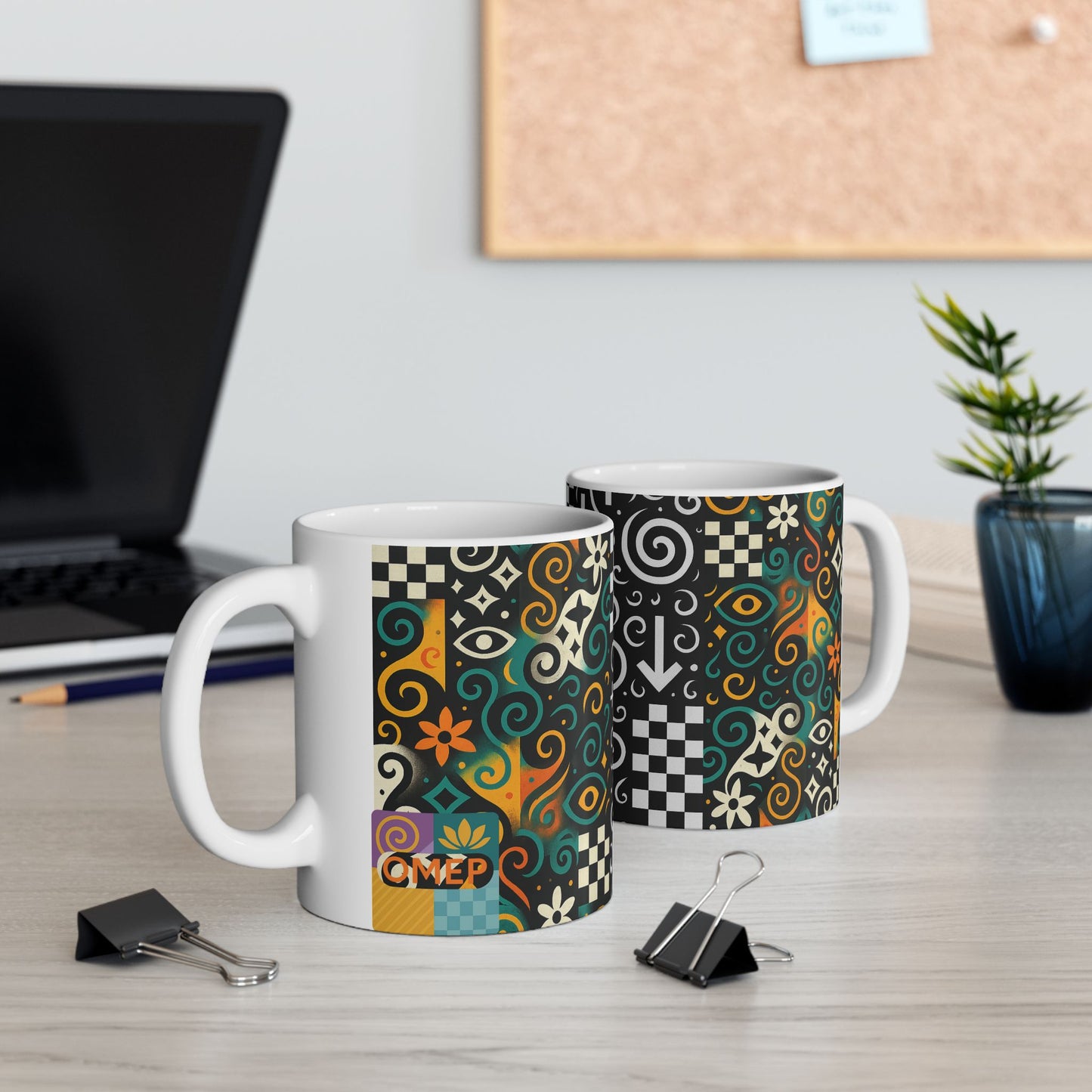 OMEP Abstract Symbol Mug – 11oz Ceramic Coffee Cup - Perfect for Coffee Lovers, Gift for Friends, Home Decor, Unique Kitchenware, Everyday Use
