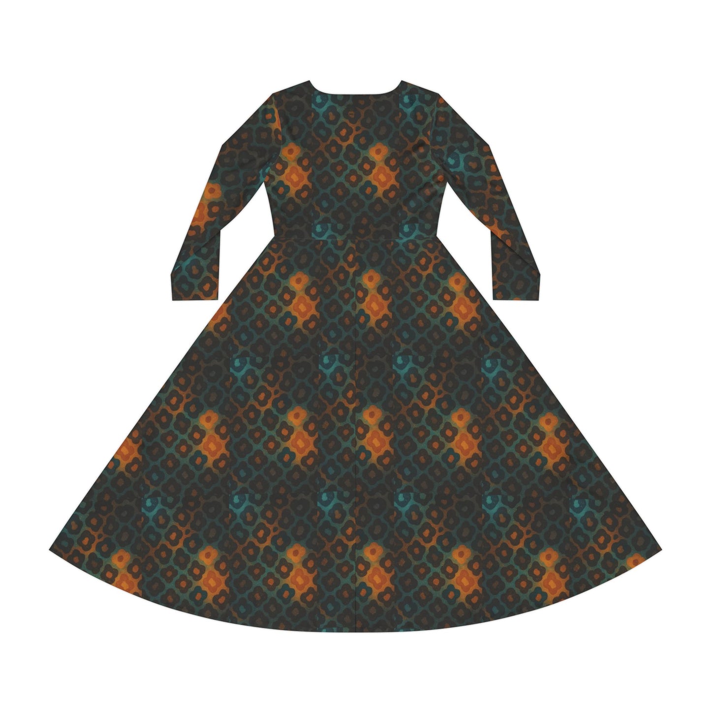 Women's Earth-Toned Diamond Long-Sleeve Dress Perfect for Parties, Festivals, and Dancing, AOP Dress with Unique Print