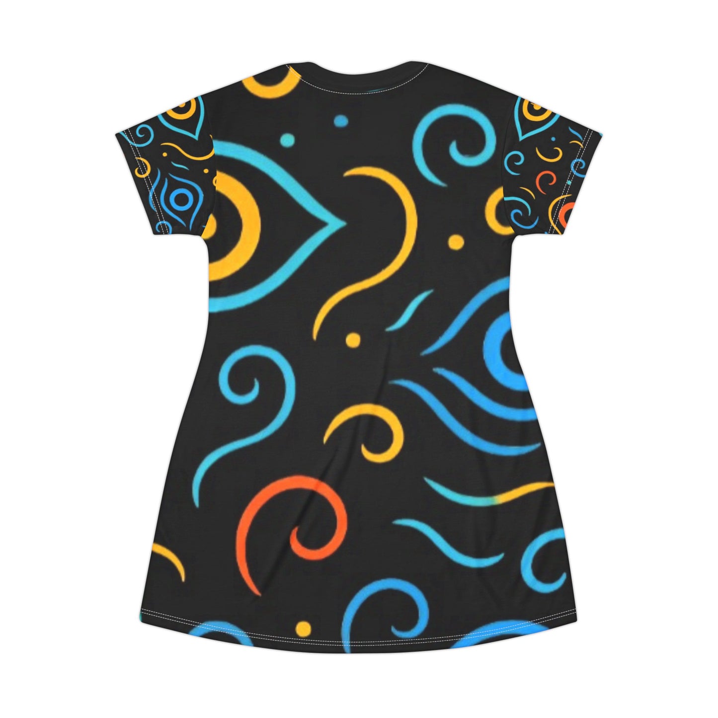 Women's Cosmic Swirl T-Shirt Dress - Black Short Sleeve Cosmic Design
