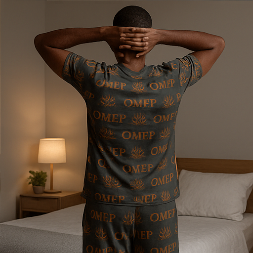 OMEP – Autumn Rises Men Pajama Set (Dark Gray Lotus Pattern)