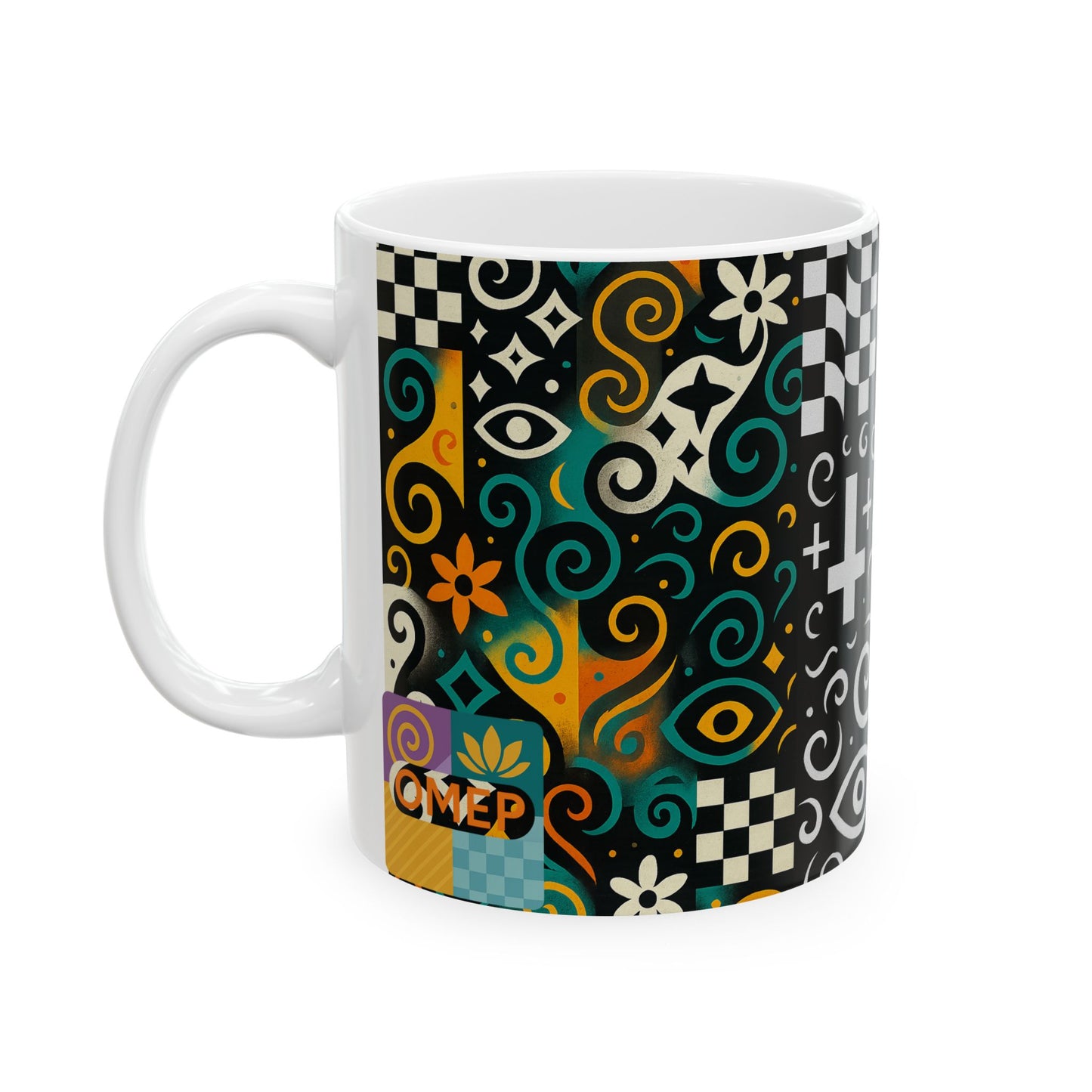 OMEP Abstract Symbol Mug – 11oz Ceramic Coffee Cup - Perfect for Coffee Lovers, Gift for Friends, Home Decor, Unique Kitchenware, Everyday Use