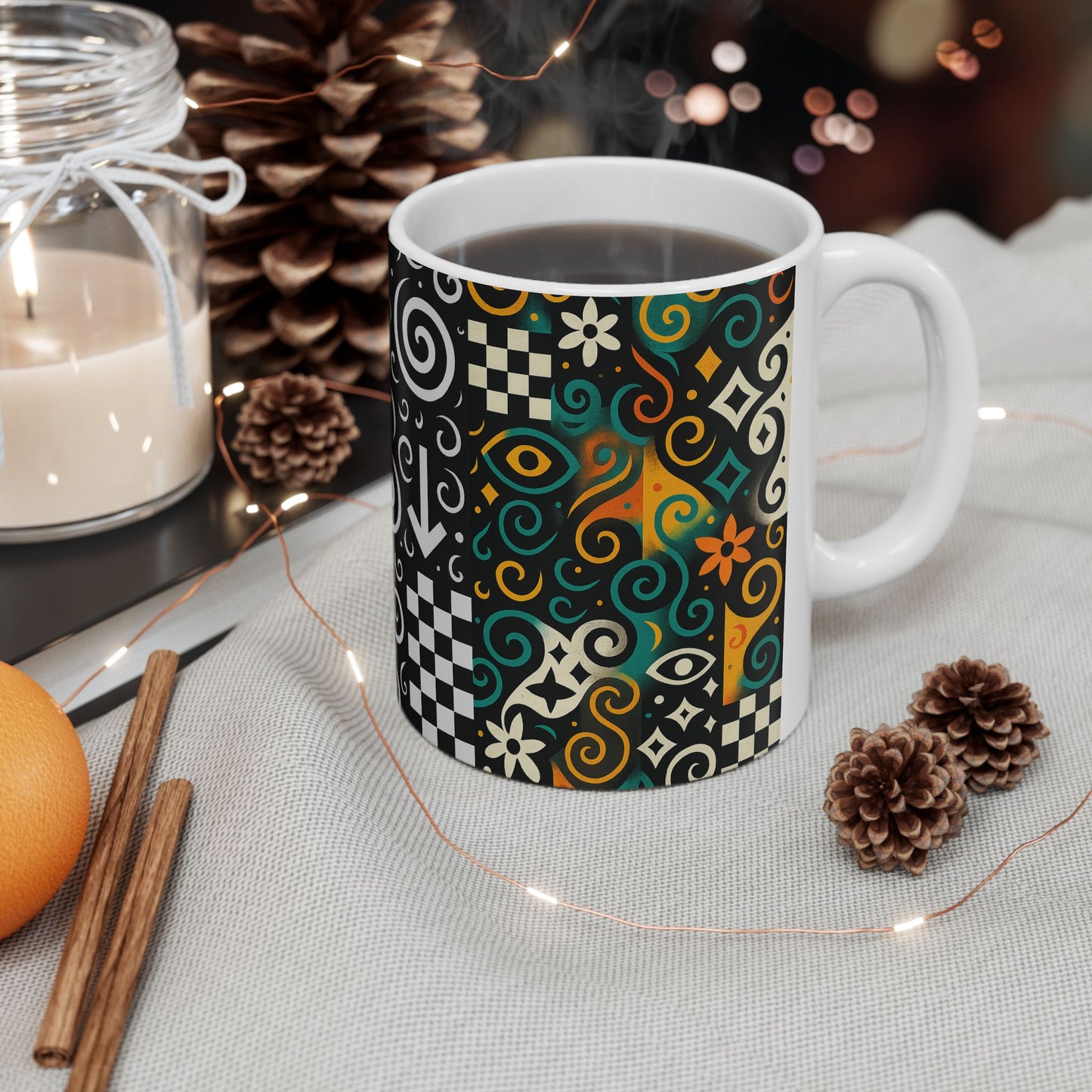 OMEP Abstract Symbol Mug – 11oz Ceramic Coffee Cup - Perfect for Coffee Lovers, Gift for Friends, Home Decor, Unique Kitchenware, Everyday Use