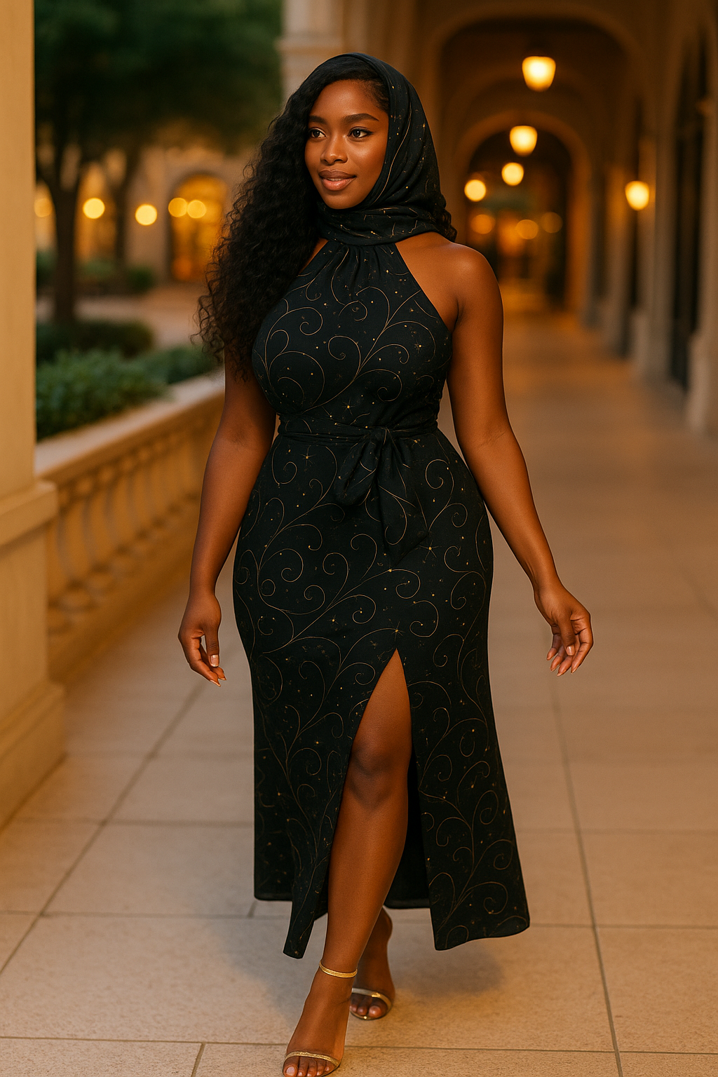 Silent Night Luxe Holiday Dress & Double-Scarf Set