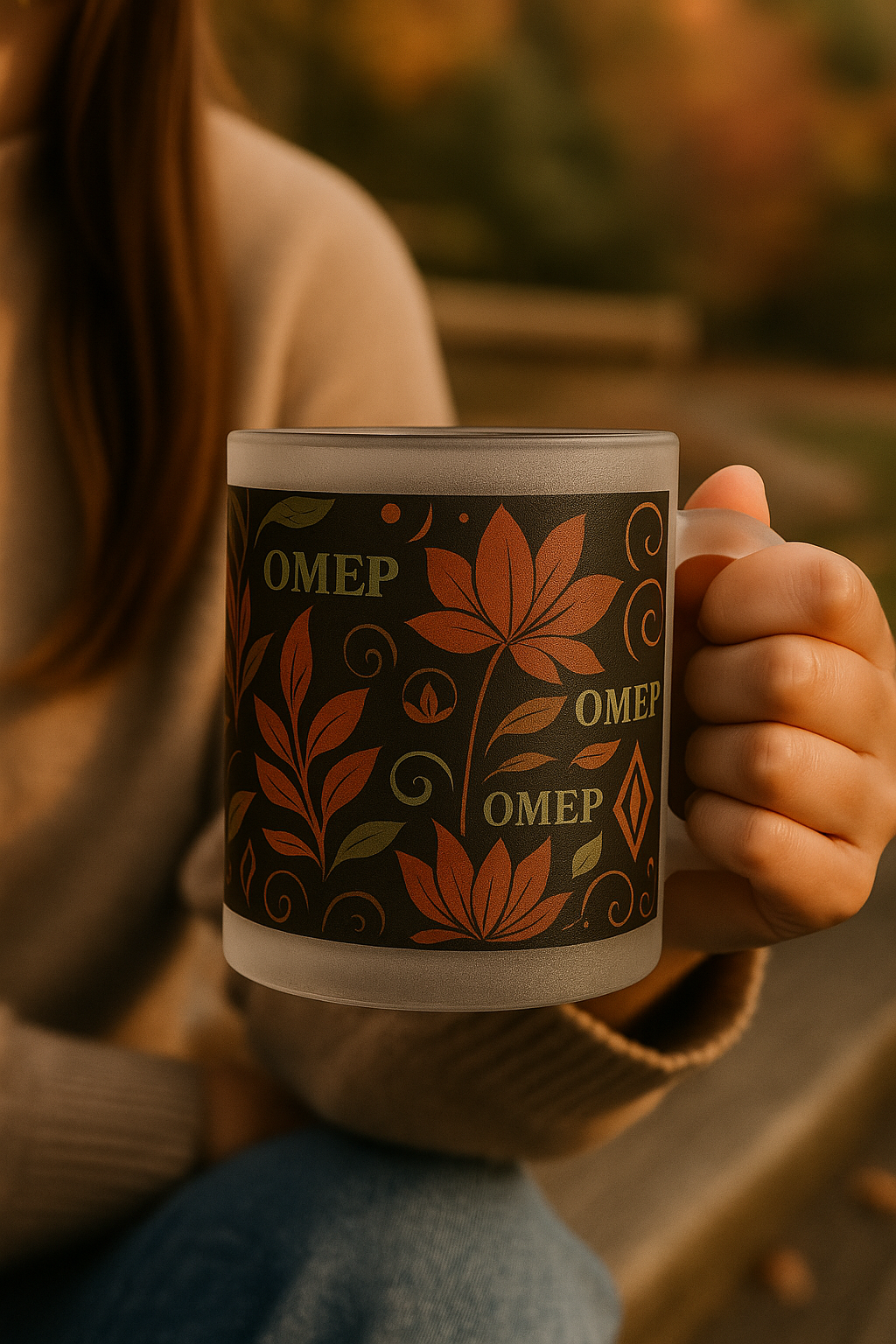 Leaf Lotus Frosted Mug – Autumn Wraparound Glassware | OMEP