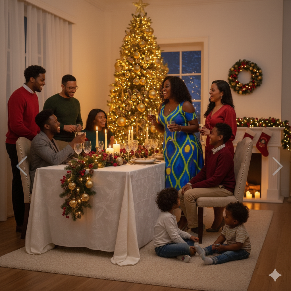 Winter Radiance Cold-Shoulder Midi Dress – Blue & Green Geometric Glow