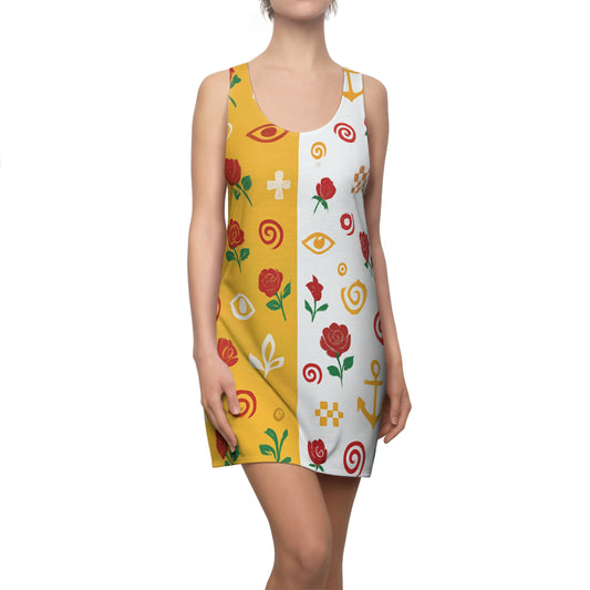 The Split Rose And Anchor Dress(Half & Half) - Unique Print, Casual Summer Style, Vacation Outfit, Festival Wear, Gifts for Her