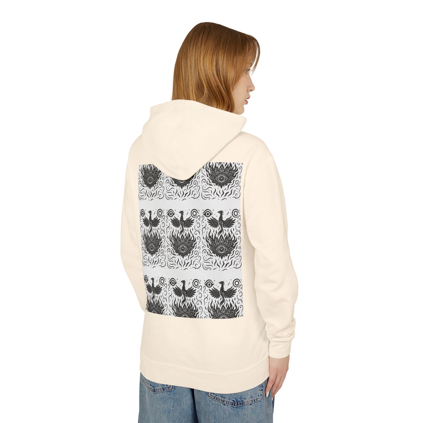 White Hooded Sweatshirt - Rise Collection Phoenix & Lotus Fire Design