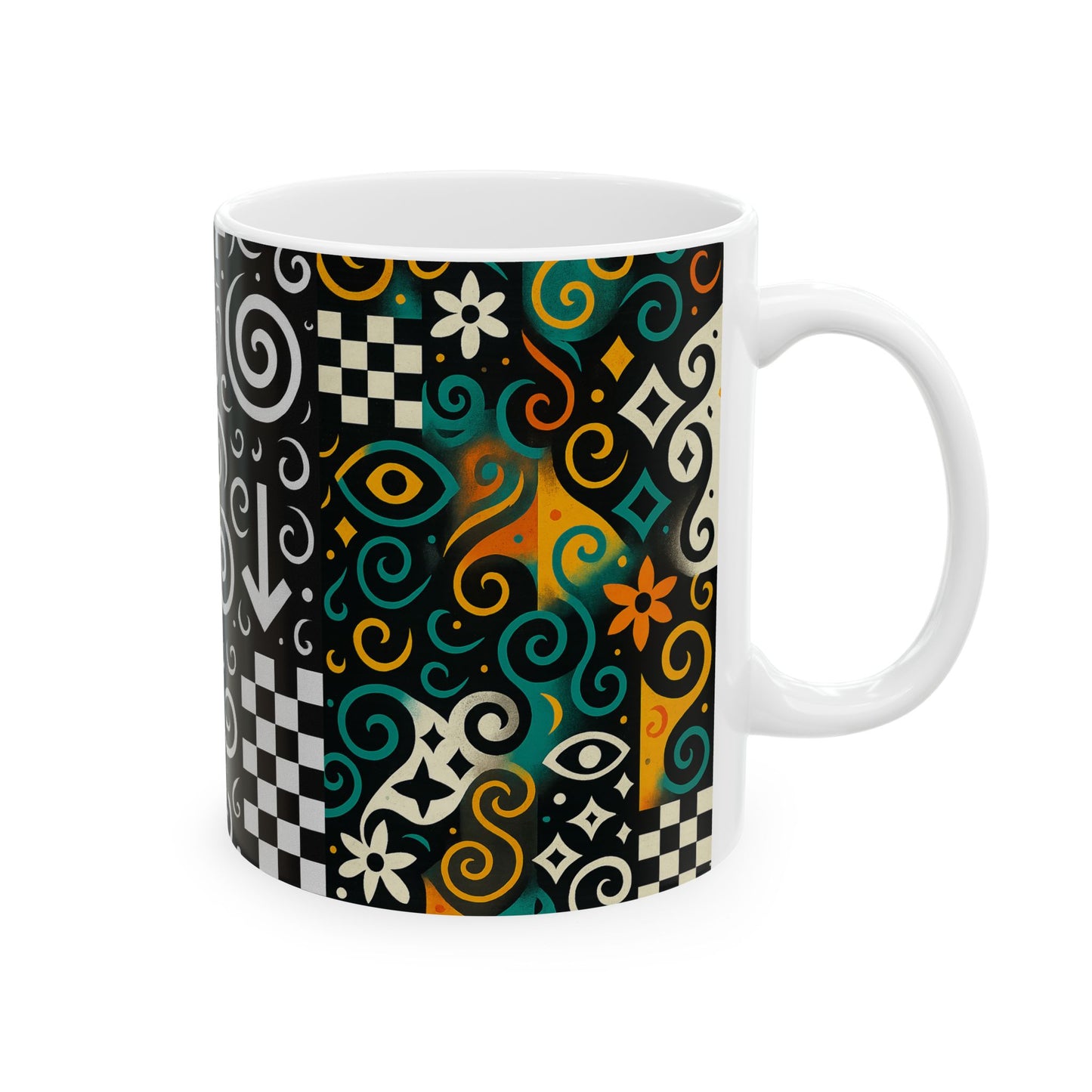 OMEP Abstract Symbol Mug – 11oz Ceramic Coffee Cup - Perfect for Coffee Lovers, Gift for Friends, Home Decor, Unique Kitchenware, Everyday Use