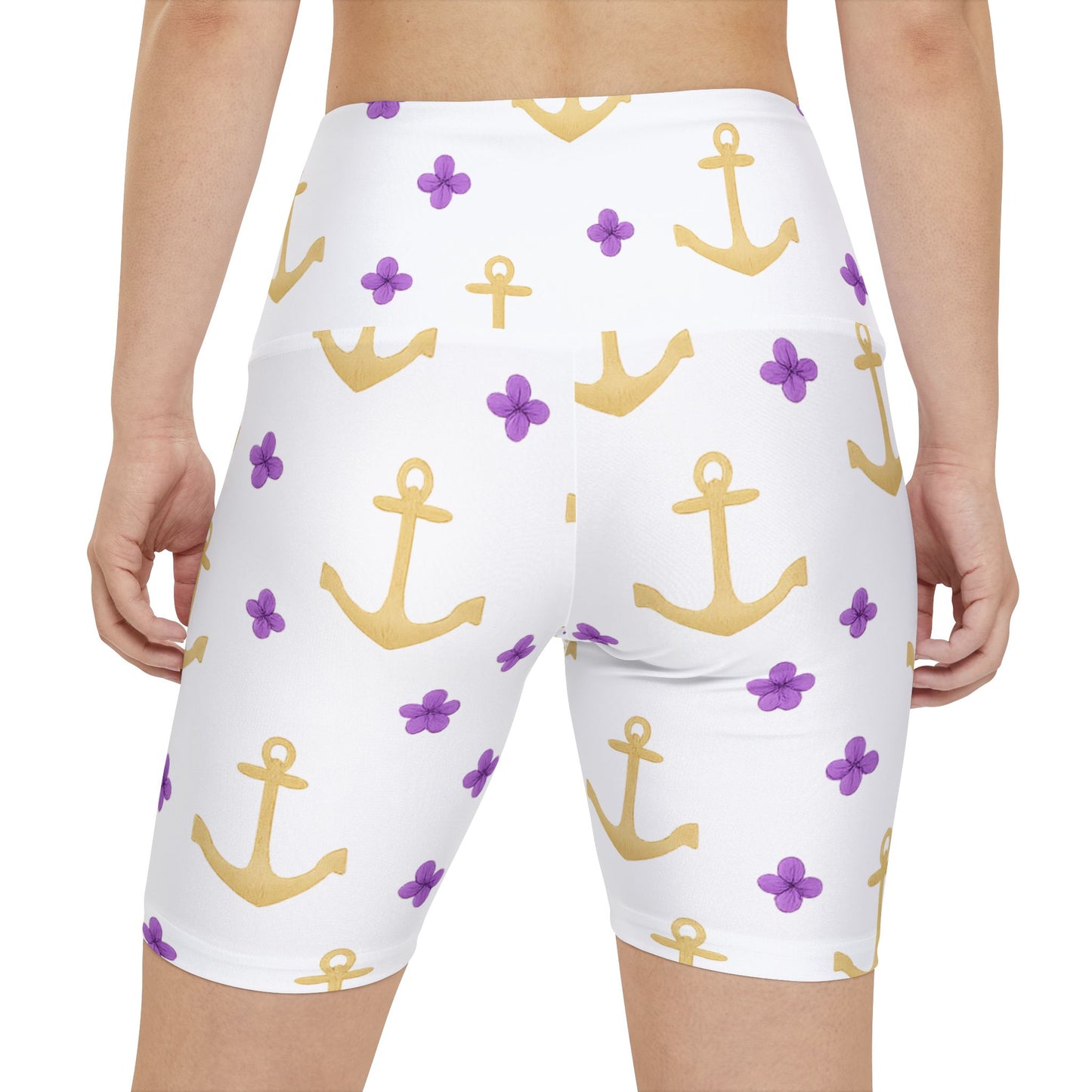 Anchor Pattern Women's Workout Shorts - Stylish Activewear, Summer Fitness Gear, Beach Exercise, Trendy Sports Apparel, Gift for Her
