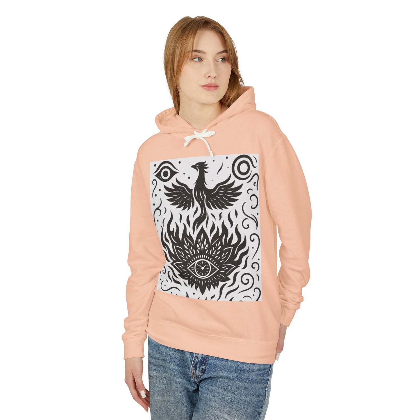 White Hooded Sweatshirt - Rise Collection Phoenix & Lotus Fire Design
