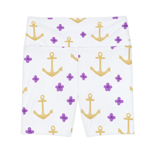 Anchor Pattern Women's Workout Shorts - Stylish Activewear, Summer Fitness Gear, Beach Exercise, Trendy Sports Apparel, Gift for Her