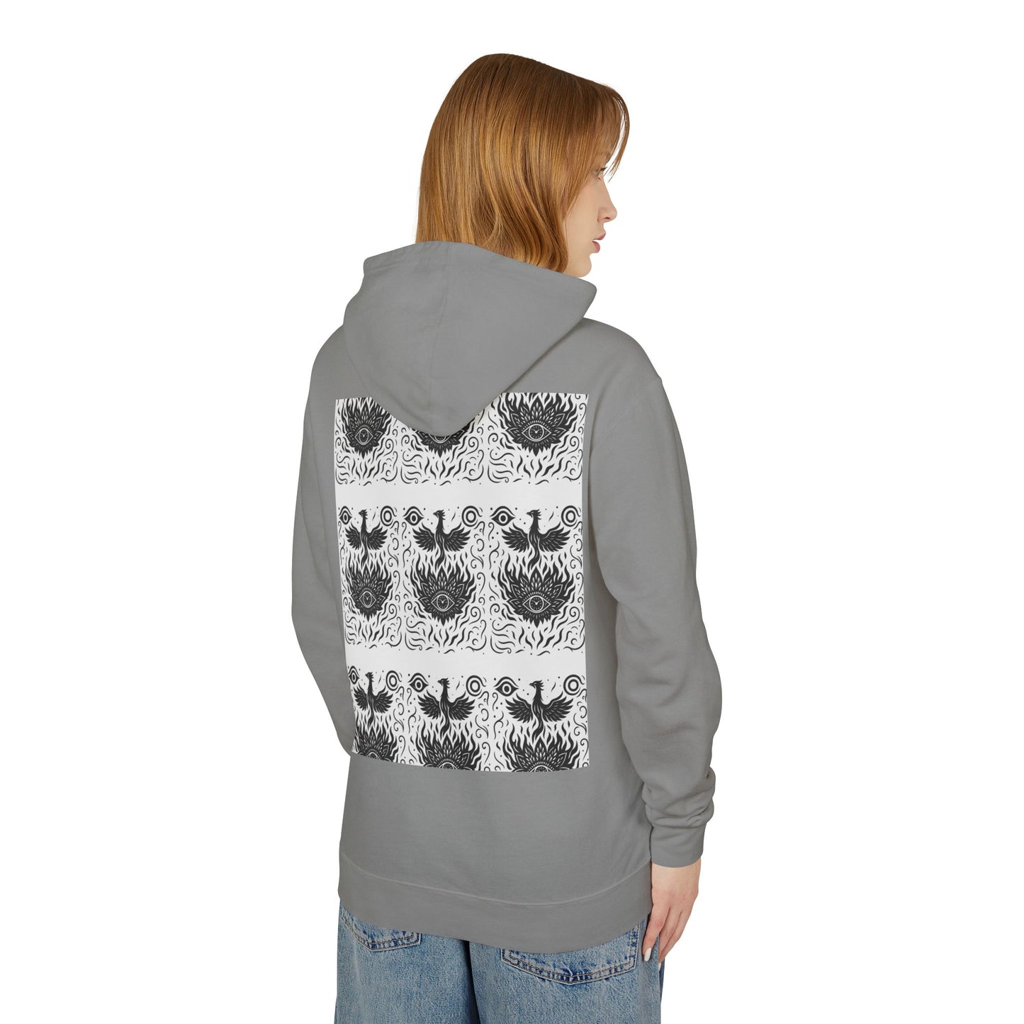 White Hooded Sweatshirt - Rise Collection Phoenix & Lotus Fire Design