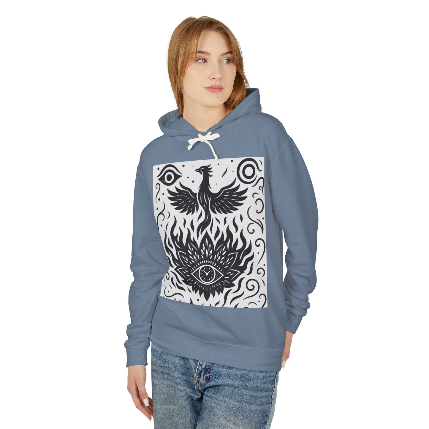 White Hooded Sweatshirt - Rise Collection Phoenix & Lotus Fire Design