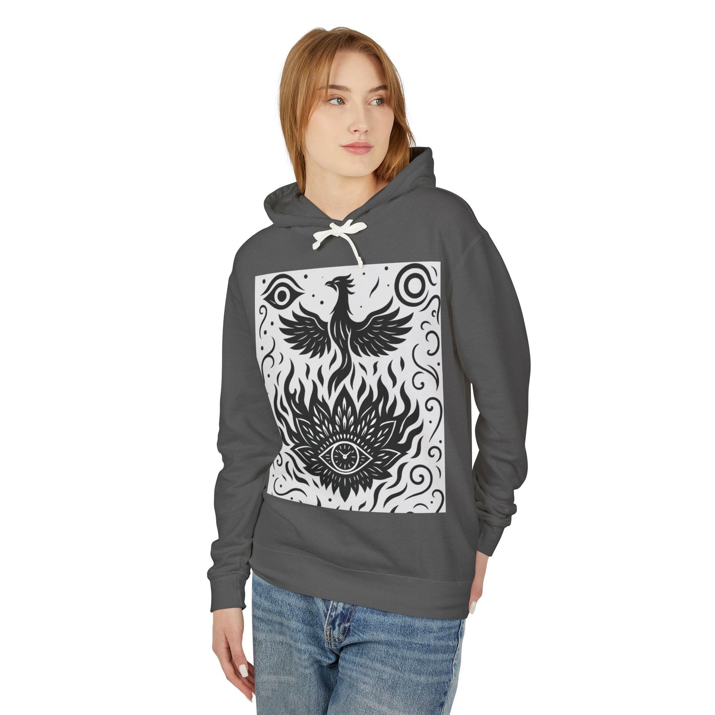 White Hooded Sweatshirt - Rise Collection Phoenix & Lotus Fire Design