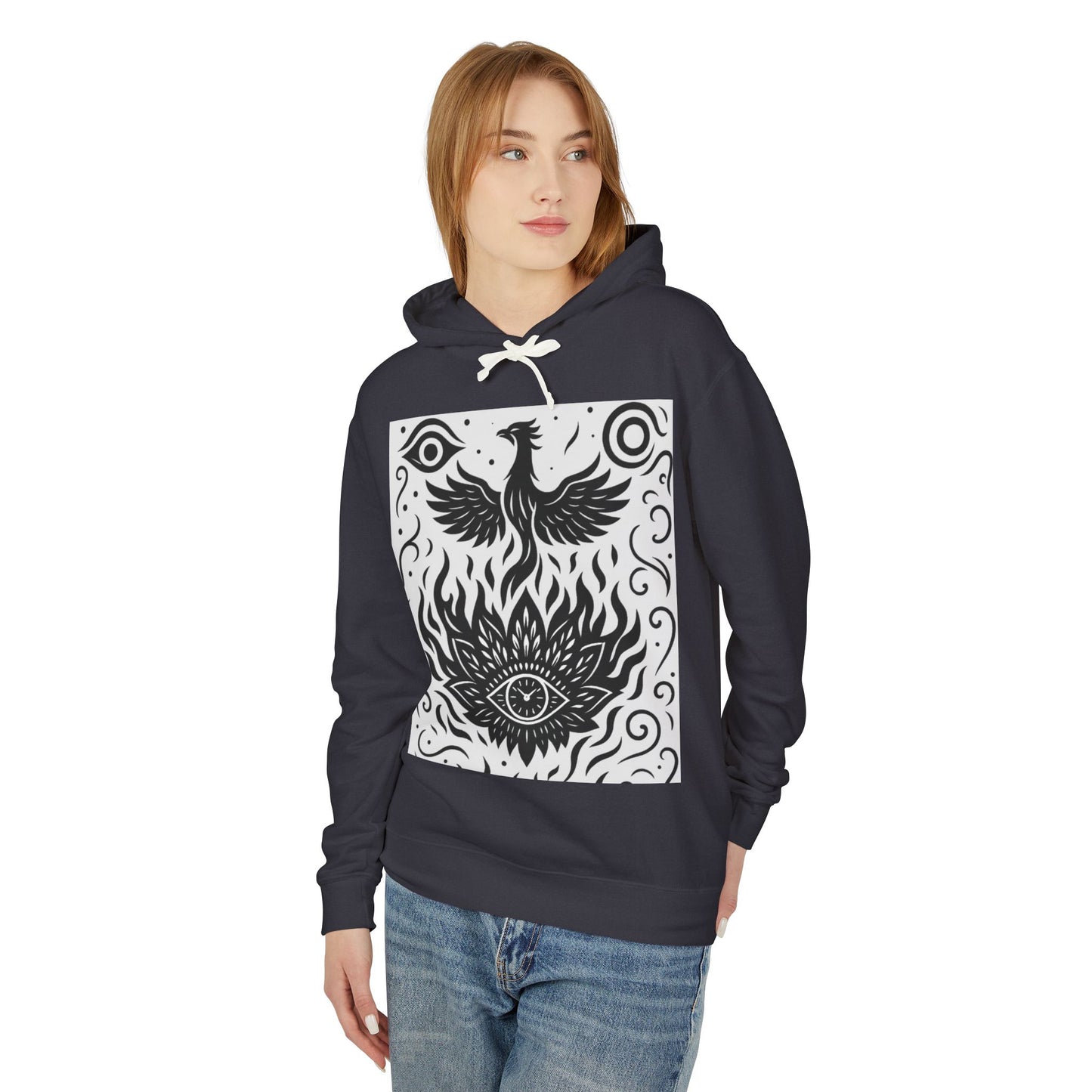 White Hooded Sweatshirt - Rise Collection Phoenix & Lotus Fire Design