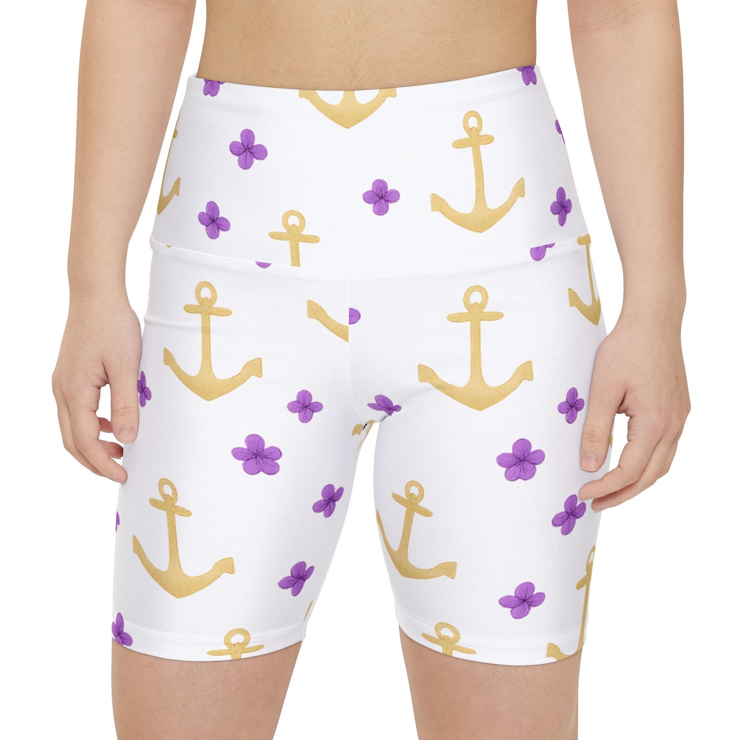 Anchor Pattern Women's Workout Shorts - Stylish Activewear, Summer Fitness Gear, Beach Exercise, Trendy Sports Apparel, Gift for Her