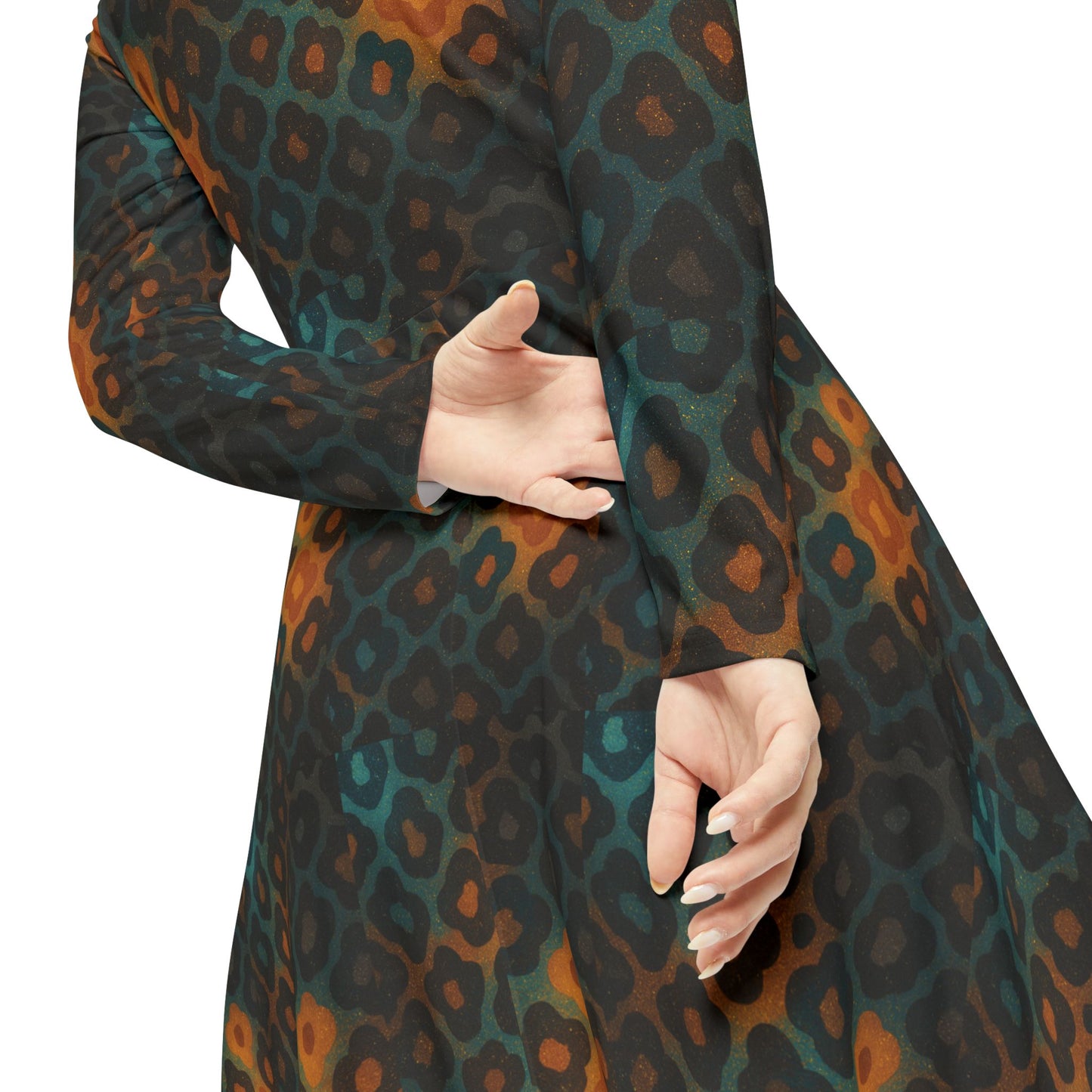 Women's Earth-Toned Diamond Long-Sleeve Dress Perfect for Parties, Festivals, and Dancing, AOP Dress with Unique Print