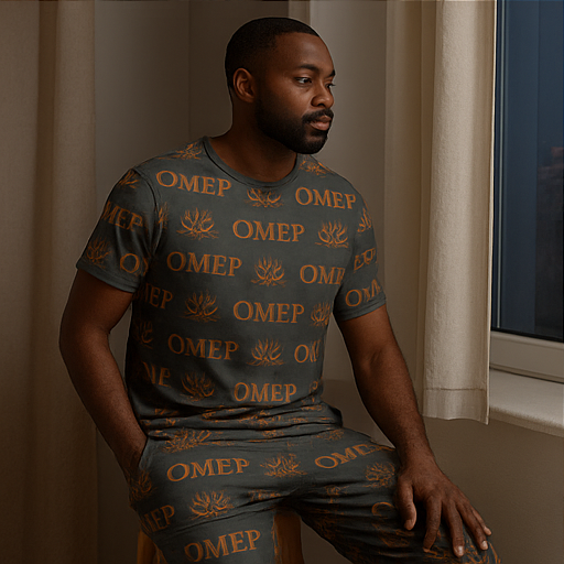 OMEP – Autumn Rises Men Pajama Set (Dark Gray Lotus Pattern)