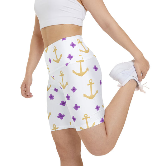 Anchor Pattern Women's Workout Shorts - Stylish Activewear, Summer Fitness Gear, Beach Exercise, Trendy Sports Apparel, Gift for Her