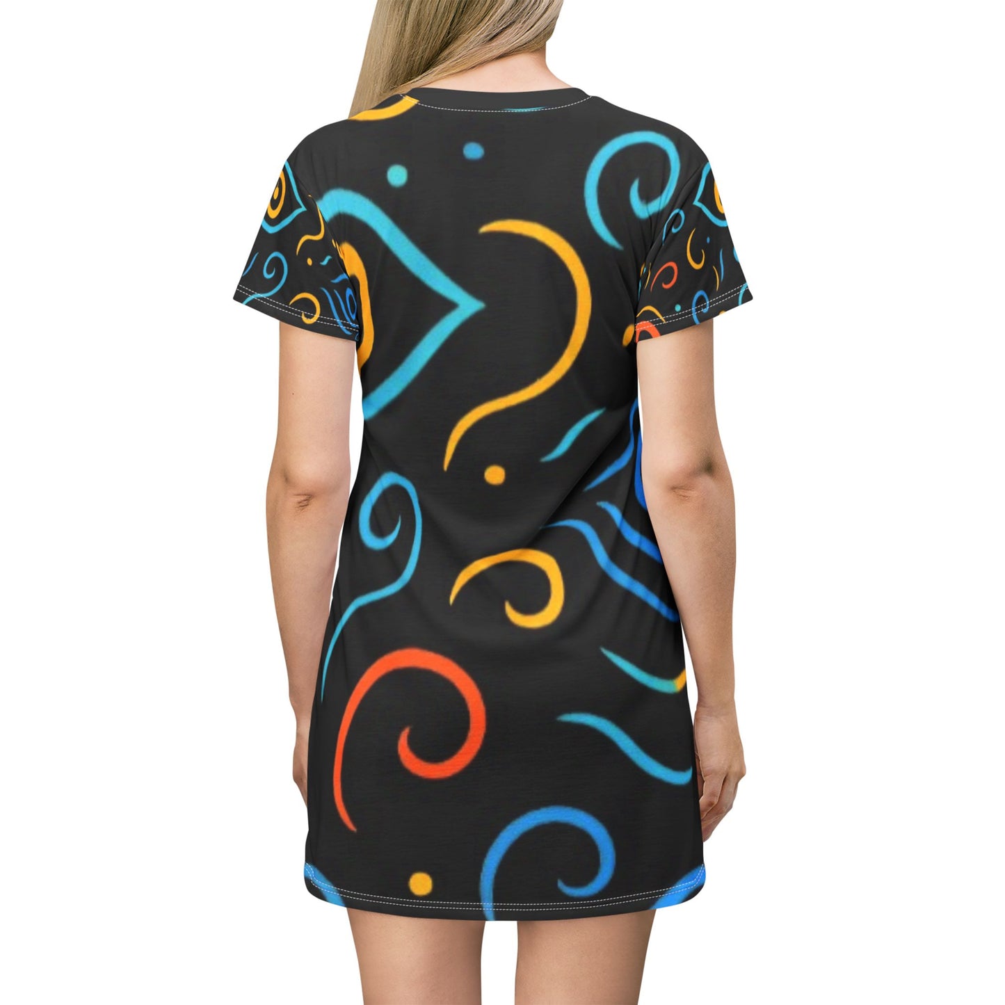 Women's Cosmic Swirl T-Shirt Dress - Black Short Sleeve Cosmic Design