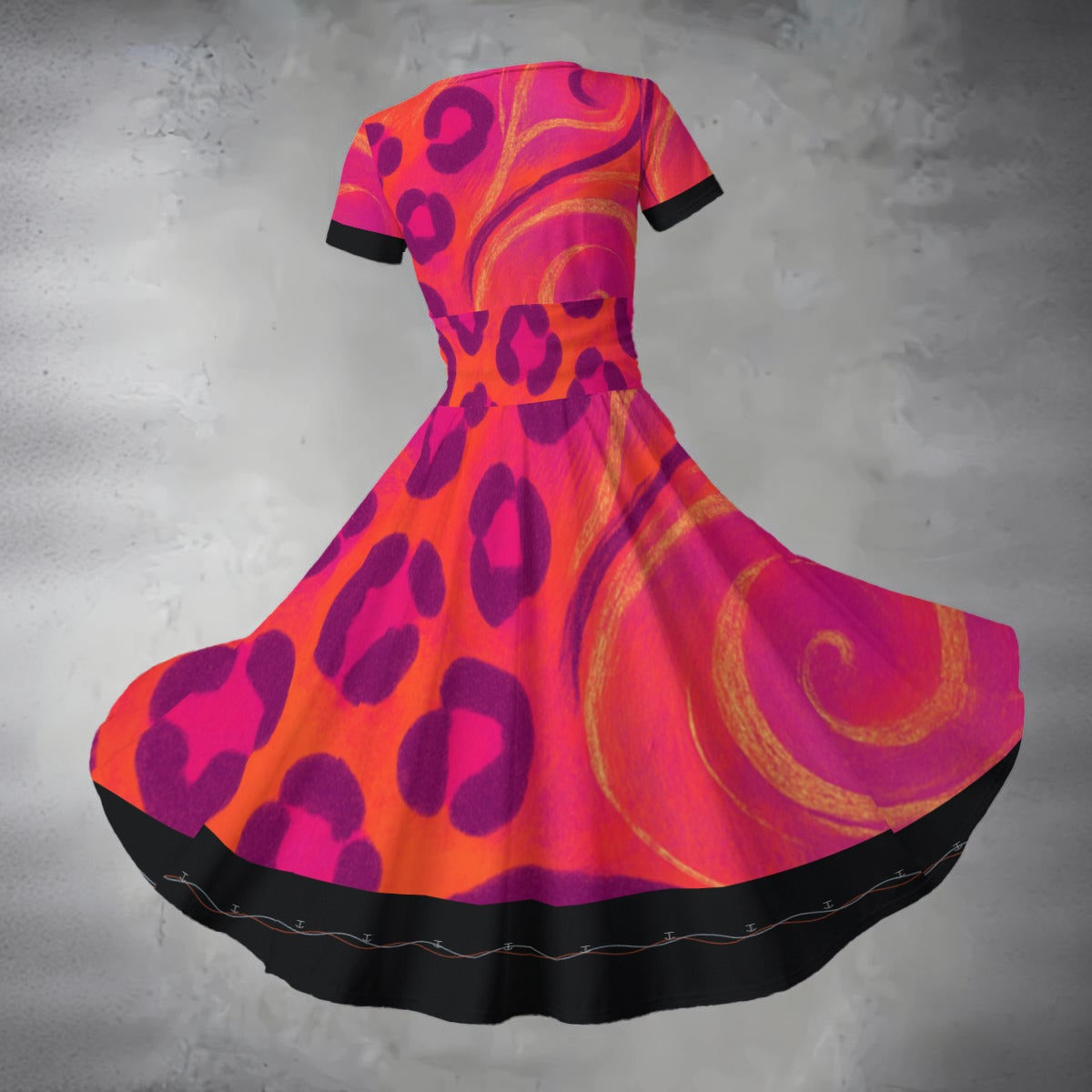 Two-Tone Leopard × Cosmic V-Neck Midi Dress (Short Sleeve)