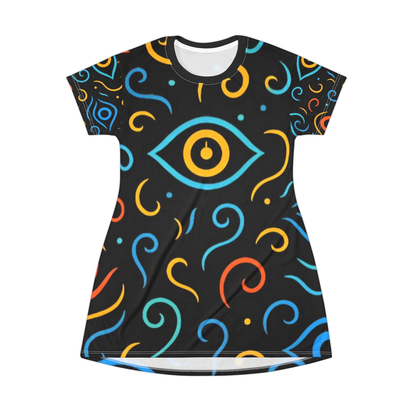 Women's Cosmic Swirl T-Shirt Dress - Black Short Sleeve Cosmic Design