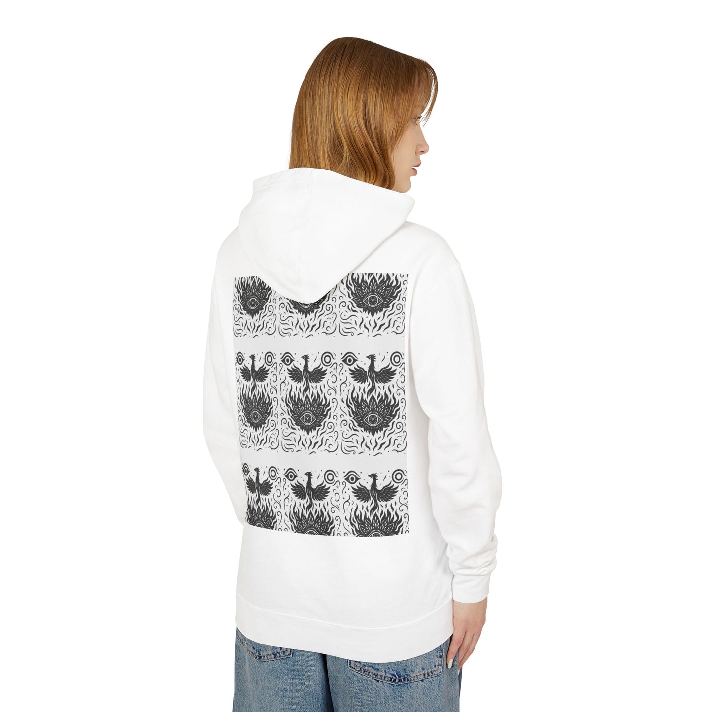 White Hooded Sweatshirt - Rise Collection Phoenix & Lotus Fire Design