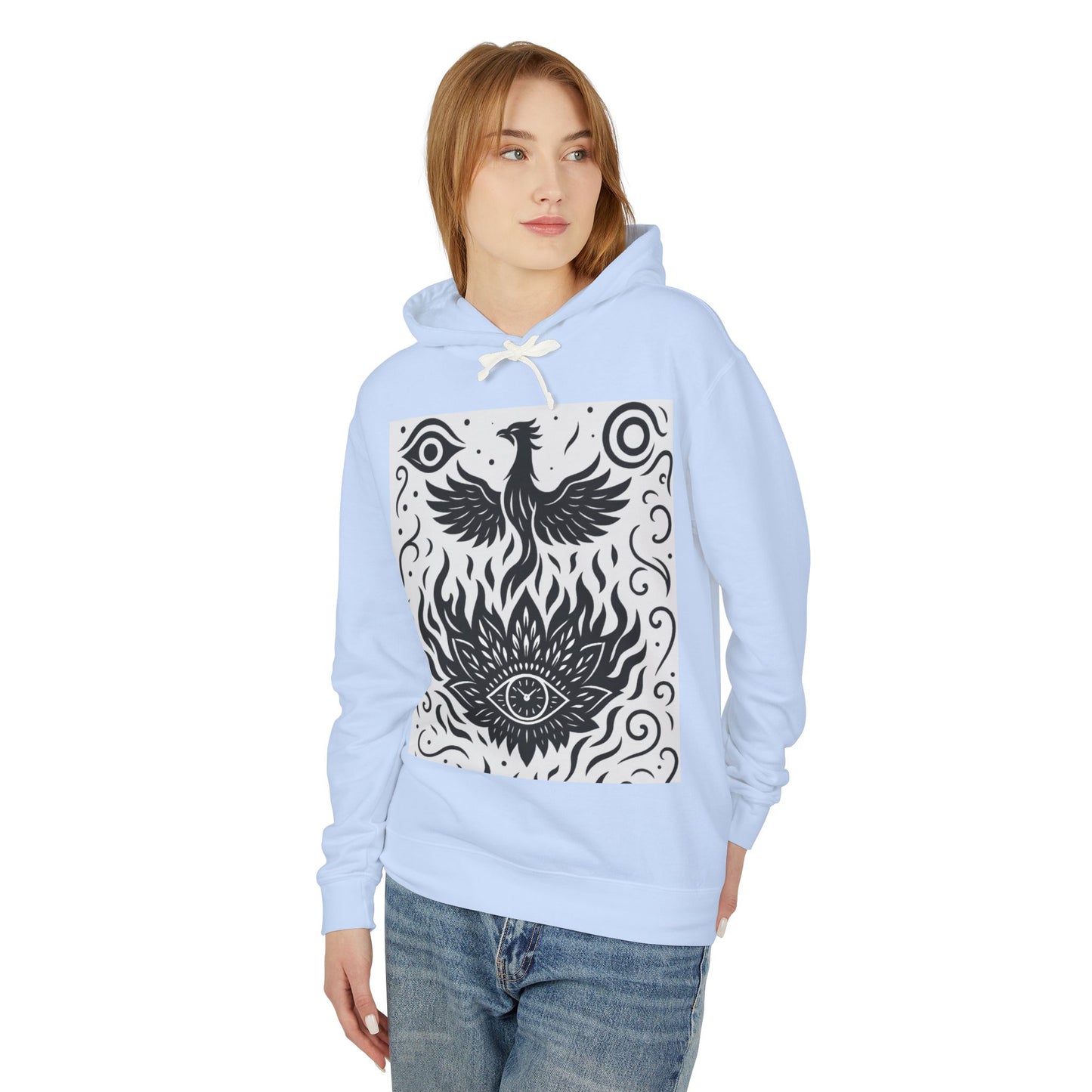 White Hooded Sweatshirt - Rise Collection Phoenix & Lotus Fire Design