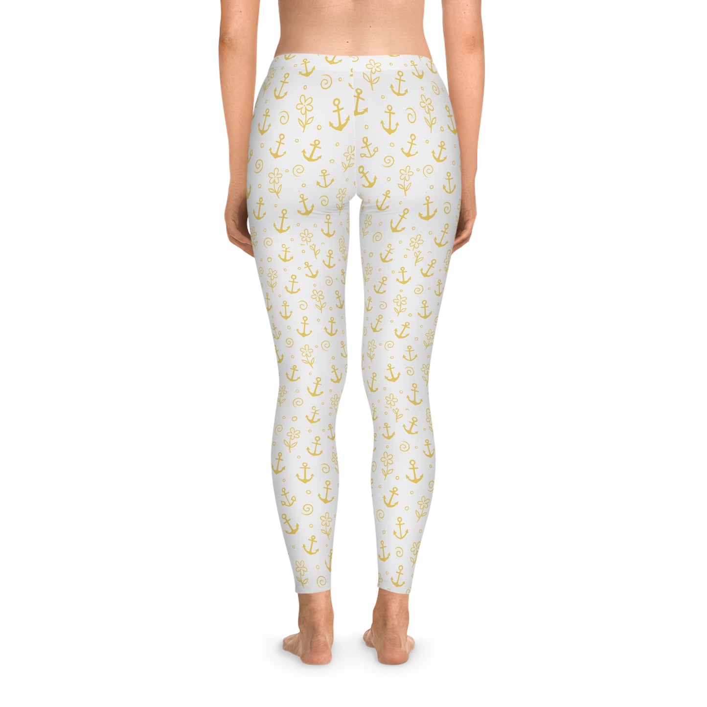 Golden Anchor Leggings (All-Over Print) Stretchy Leggings, Nautical Leggings, Comfortable Yoga Pants, Beachwear, Gifts for Her