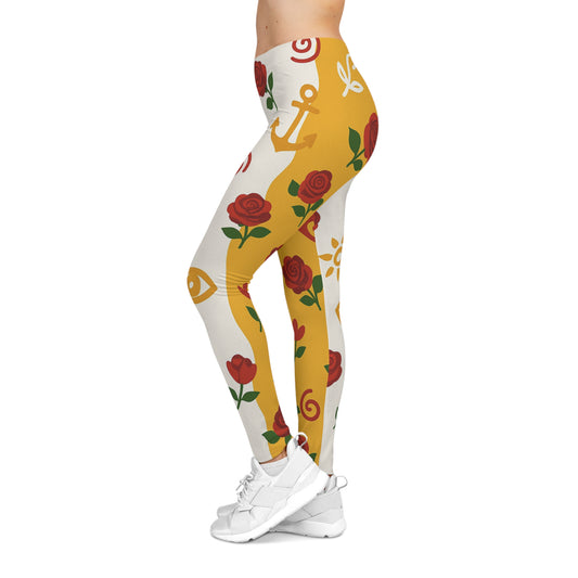 Rose Reverie Leggings (Half & Half)-Women's Casual Leggings (AOP)