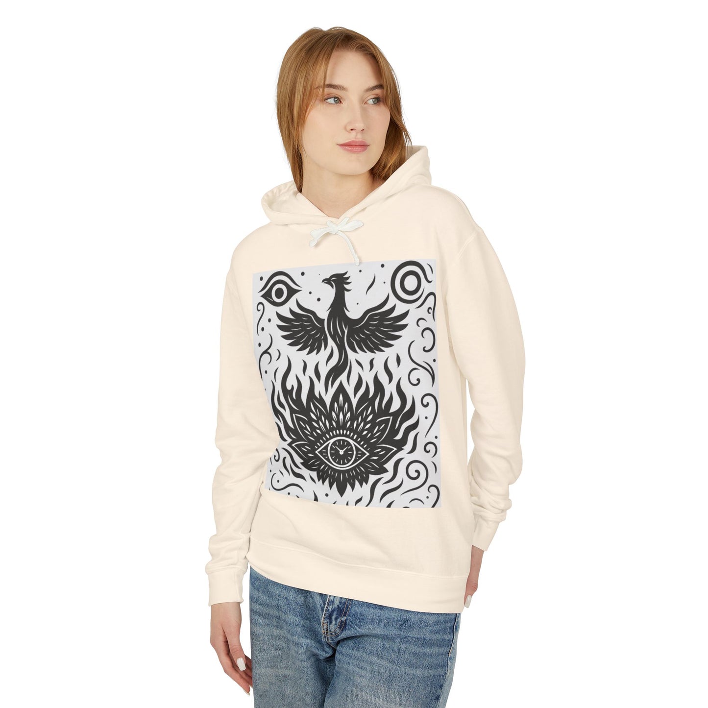 White Hooded Sweatshirt - Rise Collection Phoenix & Lotus Fire Design