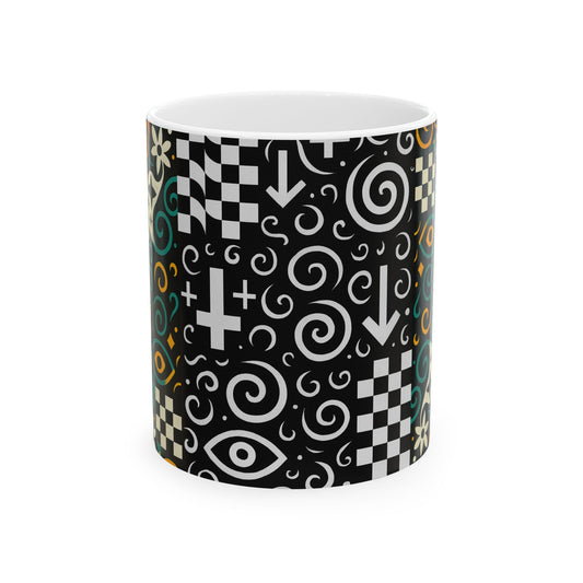 OMEP Abstract Symbol Mug – 11oz Ceramic Coffee Cup - Perfect for Coffee Lovers, Gift for Friends, Home Decor, Unique Kitchenware, Everyday Use