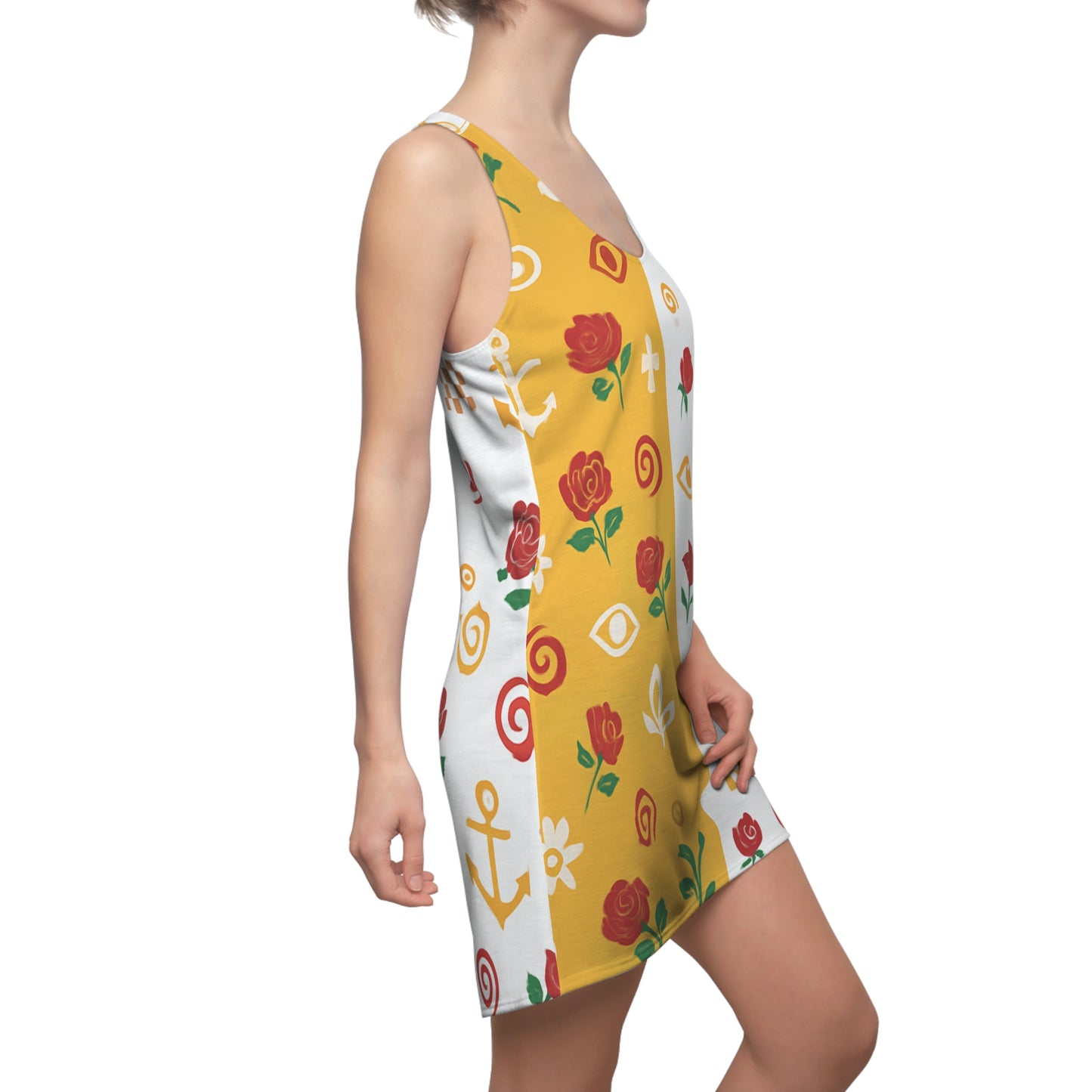 The Split Rose And Anchor Dress(Half & Half) - Unique Print, Casual Summer Style, Vacation Outfit, Festival Wear, Gifts for Her