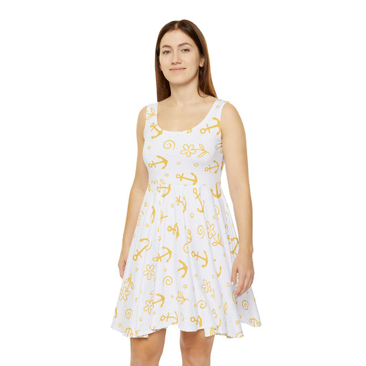 Sunny Anchor Print Skater Dress, Nautical Dress, Summer Dress, Vacation Outfit, Boat Party Dress