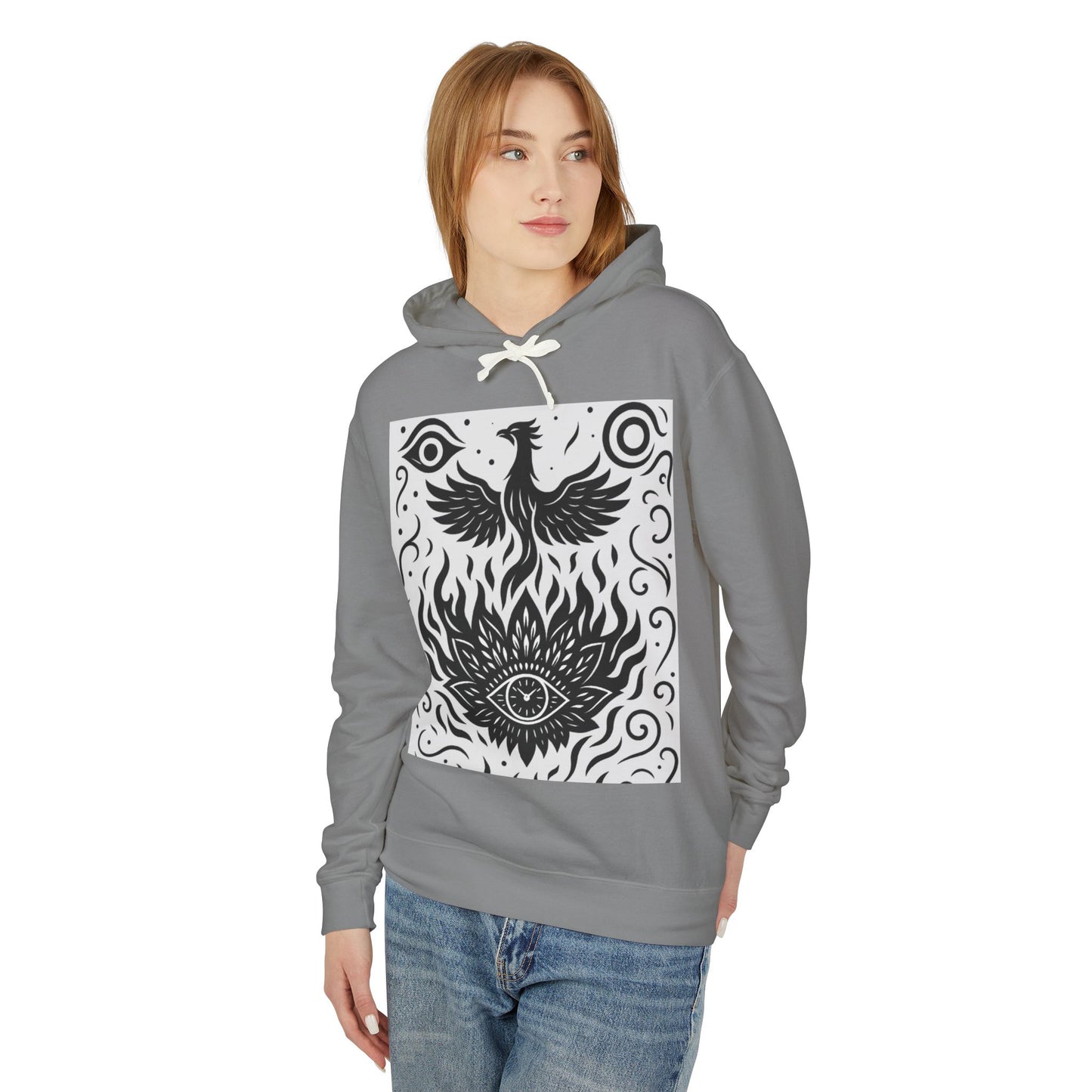 White Hooded Sweatshirt - Rise Collection Phoenix & Lotus Fire Design