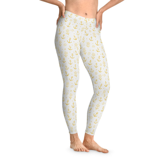 Golden Anchor Leggings (All-Over Print) Stretchy Leggings, Nautical Leggings, Comfortable Yoga Pants, Beachwear, Gifts for Her
