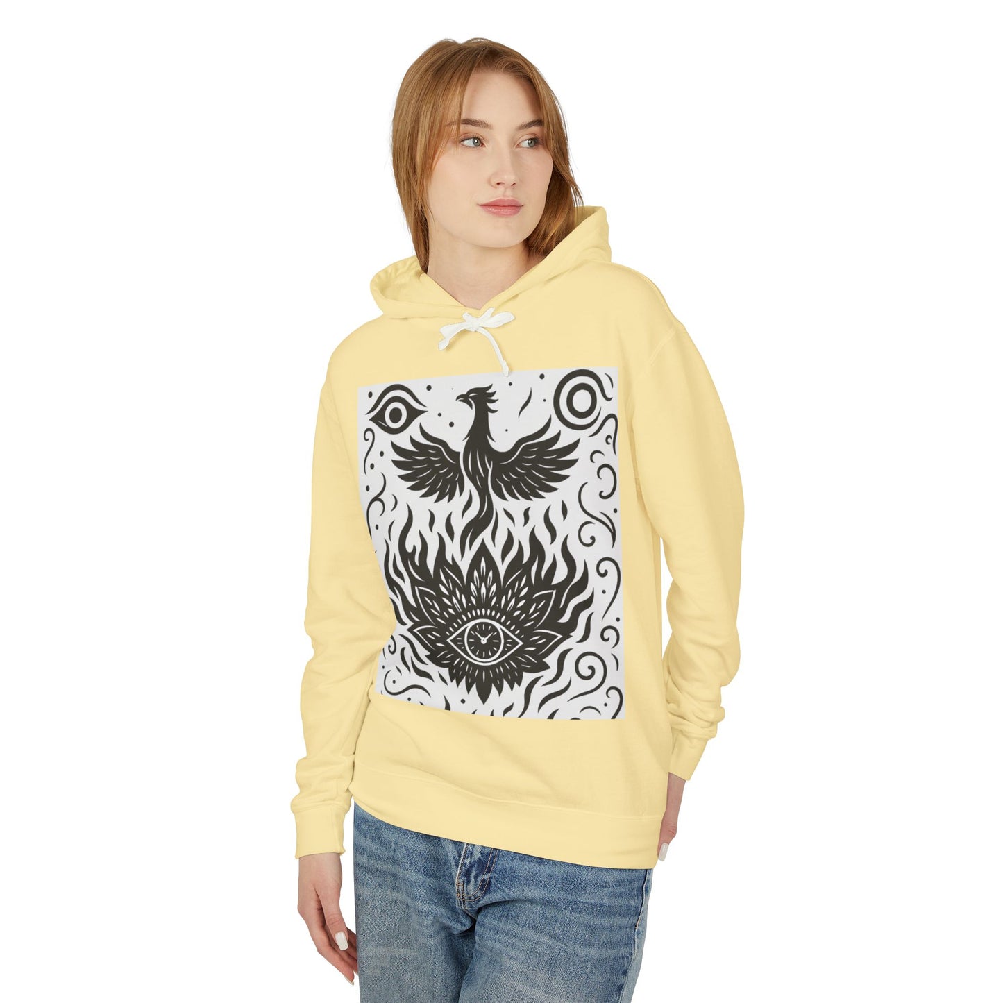 White Hooded Sweatshirt - Rise Collection Phoenix & Lotus Fire Design