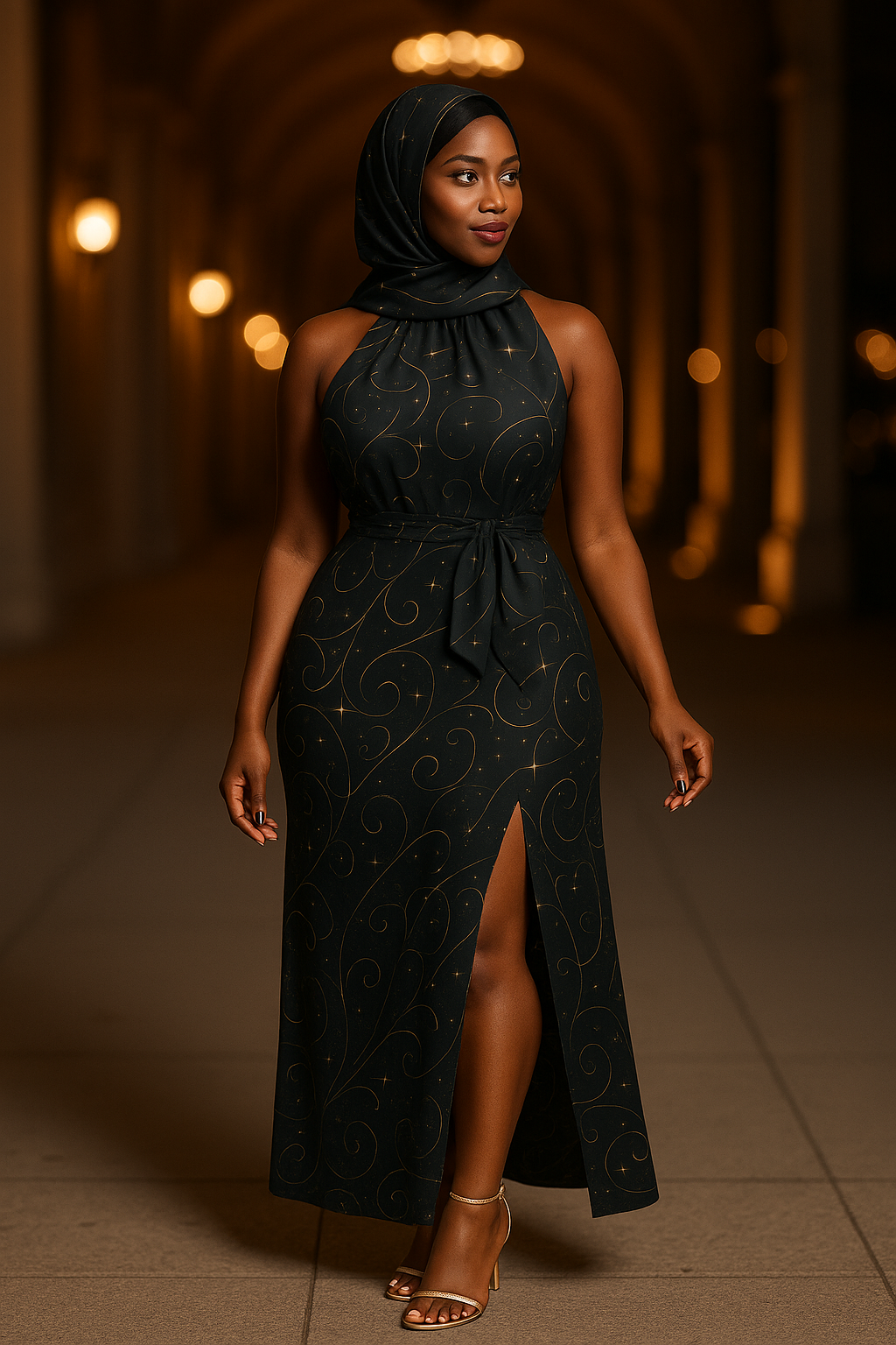 Silent Night Luxe Holiday Dress & Double-Scarf Set