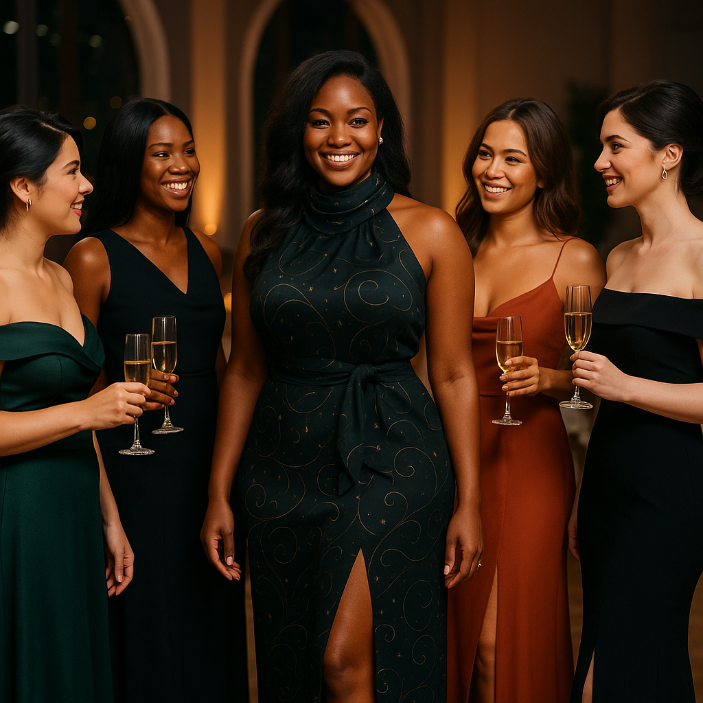 Silent Night Luxe Holiday Dress & Double-Scarf Set