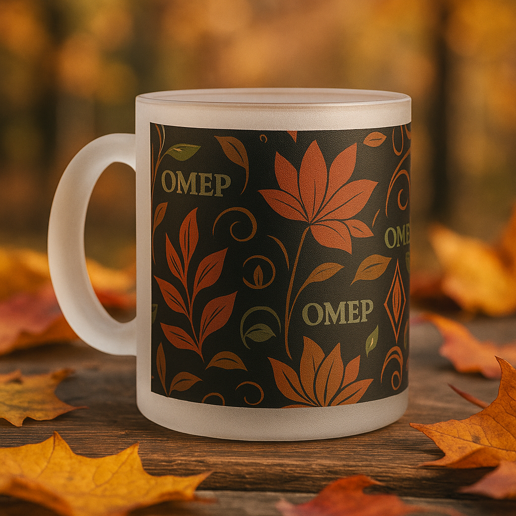 Leaf Lotus Frosted Mug – Autumn Wraparound Glassware | OMEP