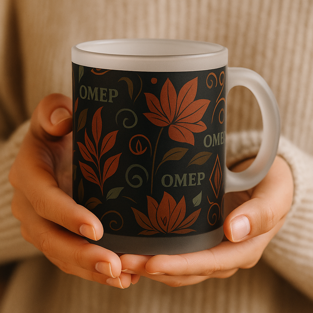Leaf Lotus Frosted Mug – Autumn Wraparound Glassware | OMEP