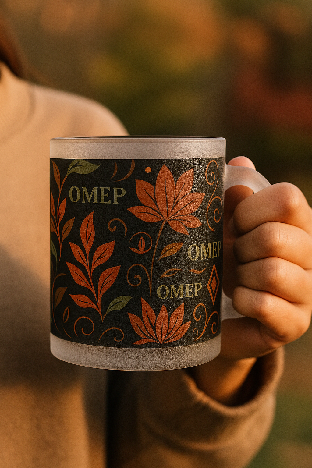 Leaf Lotus Frosted Mug – Autumn Wraparound Glassware | OMEP
