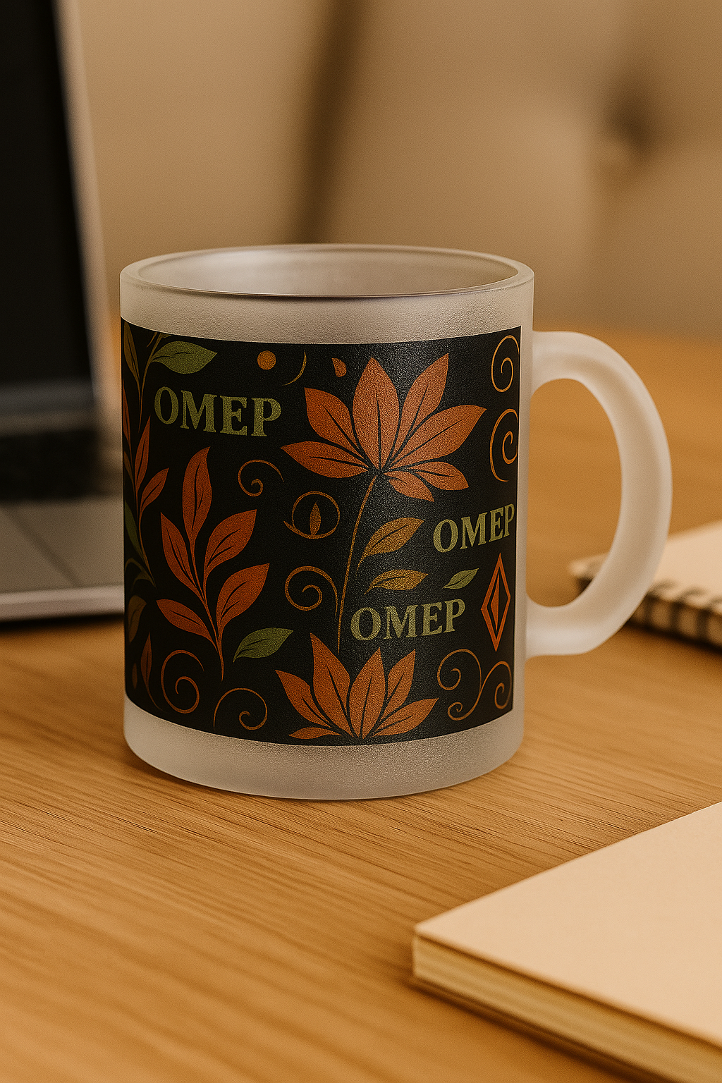 Leaf Lotus Frosted Mug – Autumn Wraparound Glassware | OMEP