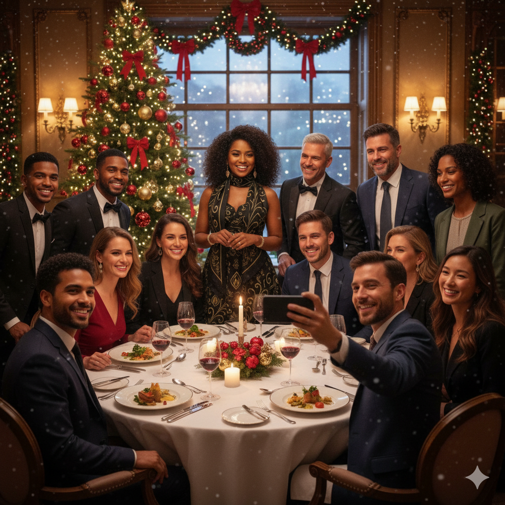 Black & Gold Luxe Spaghetti Strap Dress  Double-Scarf Bundle