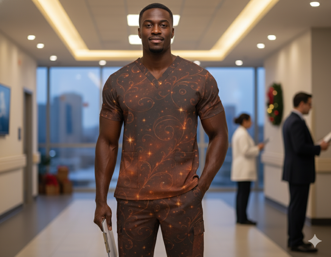 Midnight Ember Swirl Men’s Scrub Set