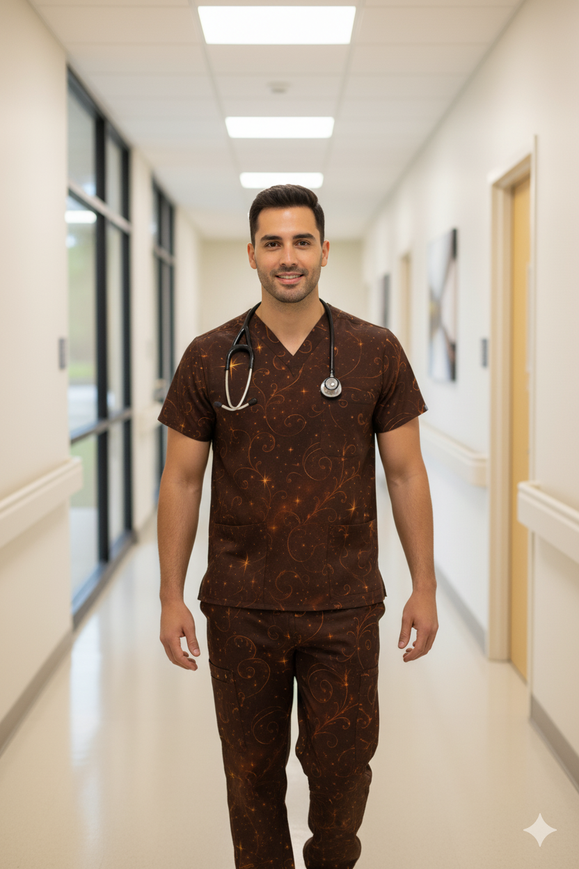 Midnight Ember Swirl Men’s Scrub Set